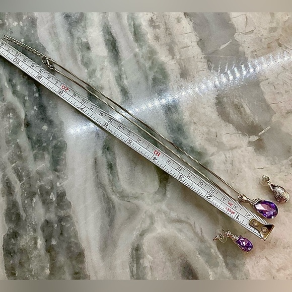 Purple Amethyst and Silver Water Drop Necklace And Earrings Jewelry Set - Picture 12 of 12